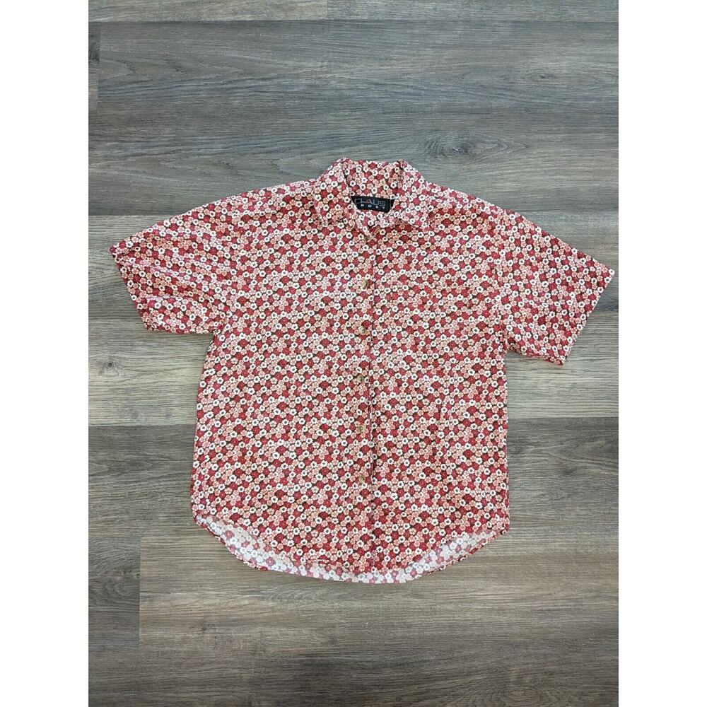 Vintage Chaus Sport Red Floral Button Up Short Sleeve Shirt Women's Size M 90s
